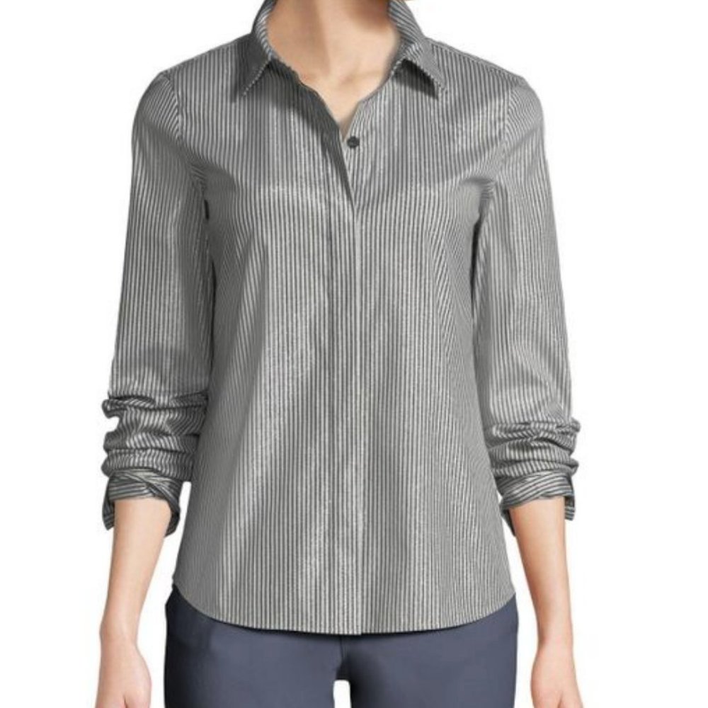Lafayette 148 Gray Phaedra Metallic Striped Blouse